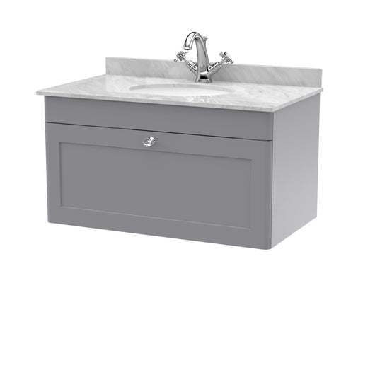  Classique 800mm Wall Hung 1 Drawer Unit & Marble Top 1TH - Satin Grey