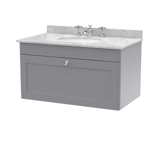  Classique 800mm Wall Hung 1 Drawer Unit & Marble Top 3TH - Satin Grey