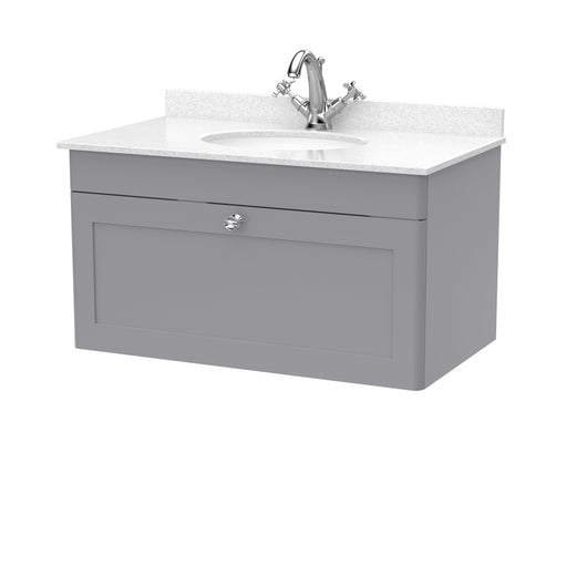  Classique 800mm Wall Hung 1 Drawer Unit & Marble Top 1TH - Satin Grey