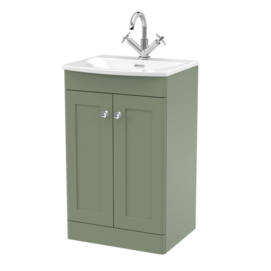  Nuie Classique 500mm Floor Standing 2-Door Unit & Curved Basin - Satin Green