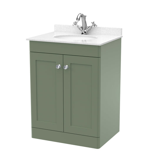  Classique 600mm Floor Standing 2 Door Unit & Marble Top 1TH - Satin Green