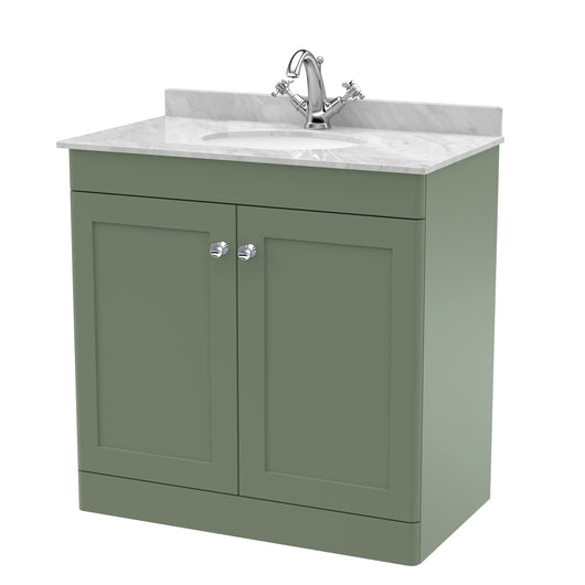  Classique 800mm Floor Standing 2 Door Unit & Marble Top 1TH - Satin Green