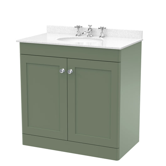  Classique 800mm Floor Standing 2 Door Unit & Marble Top 3TH - Satin Green