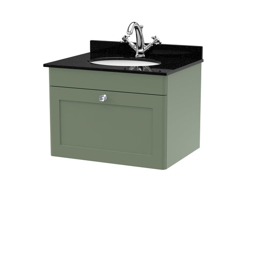  Classique 600mm Wall Hung 1 Drawer Unit & Marble Top 1TH - Satin Green