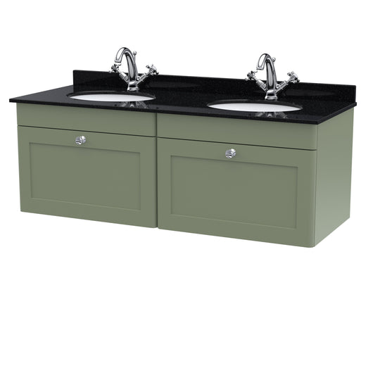  Classique 1200mm Wall Hung 2 Drawer Unit & Marble Top - Satin Green