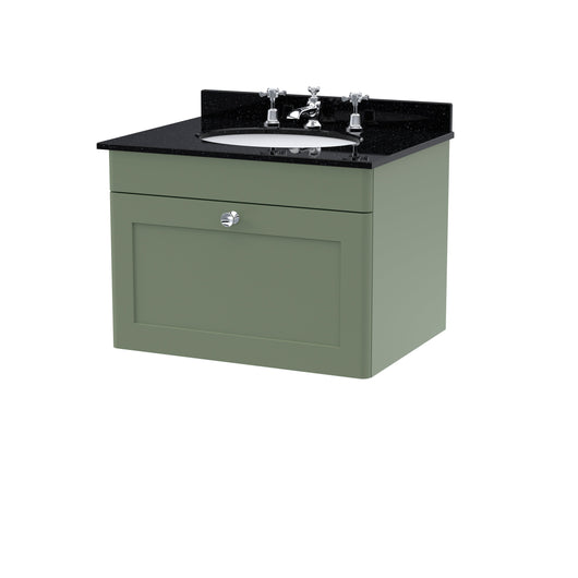  Classique 600mm Wall Hung 1 Drawer Unit & Marble Top 3TH - Satin Green