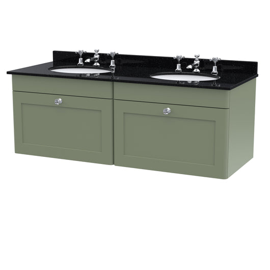  Classique 1200mm Wall Hung 2 Drawer Unit & Marble Top - Satin Green