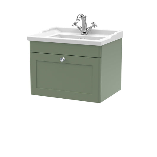  Classique 600mm Wall Hung 1 Drawer Unit & Basin 1TH - Satin Green