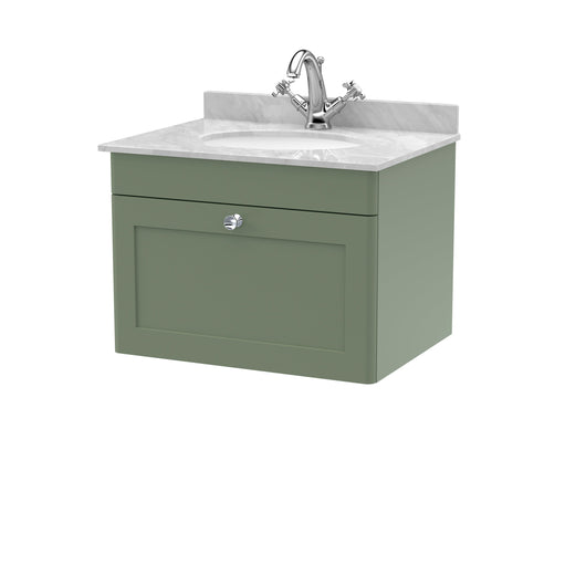  Classique 600mm Wall Hung 1 Drawer Unit & Marble Top 1TH - Satin Green