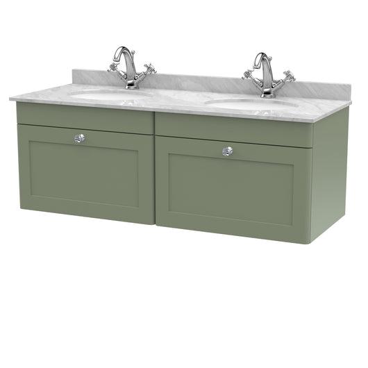  Classique 1200mm Wall Hung 2 Drawer Unit & Marble Top - Satin Green