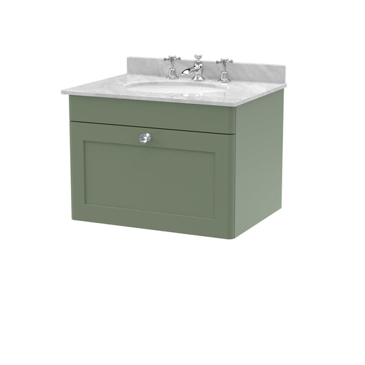  Classique 600mm Wall Hung 1 Drawer Unit & Marble Top 3TH - Satin Green