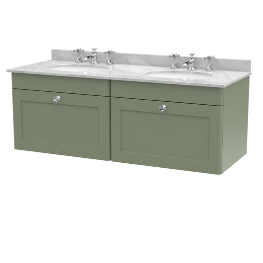  Classique 1200mm Wall Hung 2 Drawer Unit & Marble Top - Satin Green