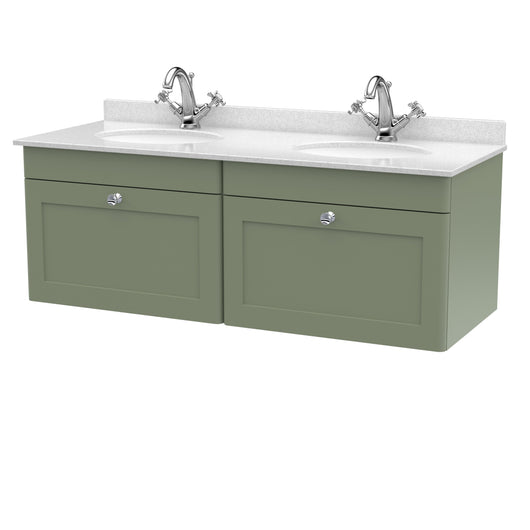  Classique 1200mm Wall Hung 2 Drawer Unit & Marble Top - Satin Green