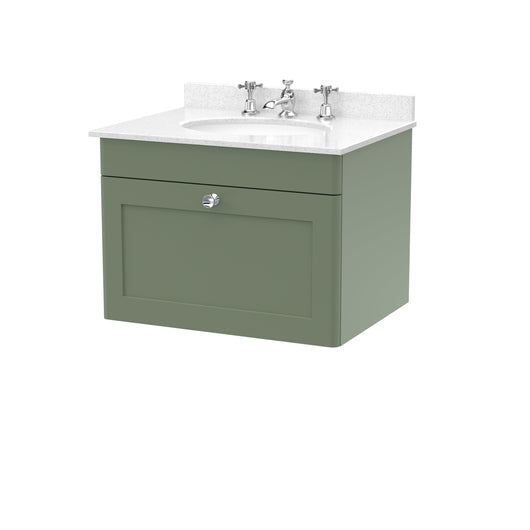  Classique 600mm Wall Hung 1 Drawer Unit & Marble Top 3TH - Satin Green