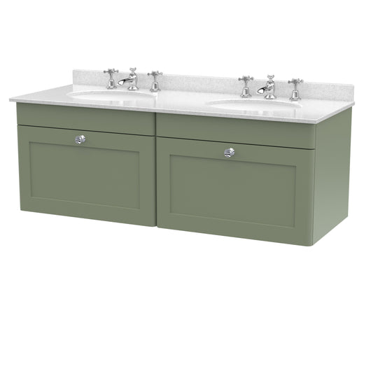  Classique 1200mm Wall Hung 2 Drawer Unit & Marble Top - Satin Green