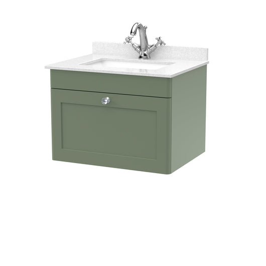  Classique 600mm Wall Hung 1 Drawer Unit & Marble Top 1TH - Satin Green