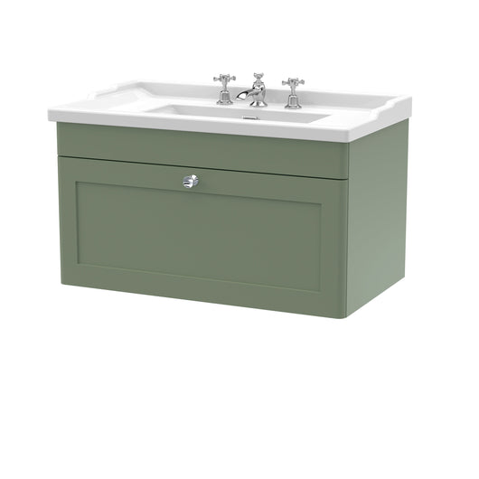  Classique 800mm Wall Hung 1 Drawer Unit & Basin 3TH - Satin Green