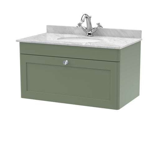  Classique 800mm Wall Hung 1 Drawer Unit & Marble Top 1TH - Satin Green