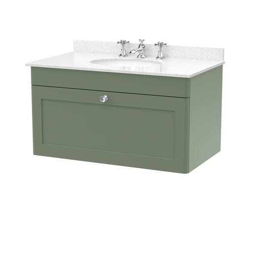  Classique 800mm Wall Hung 1 Drawer Unit & Marble Top 3TH - Satin Green
