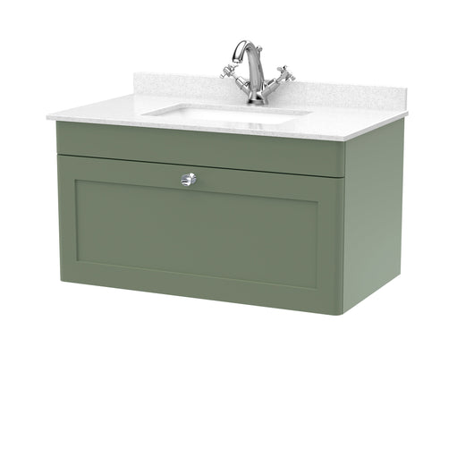  Classique 800mm Wall Hung 1 Drawer Unit & Marble Top 1TH - Satin Green