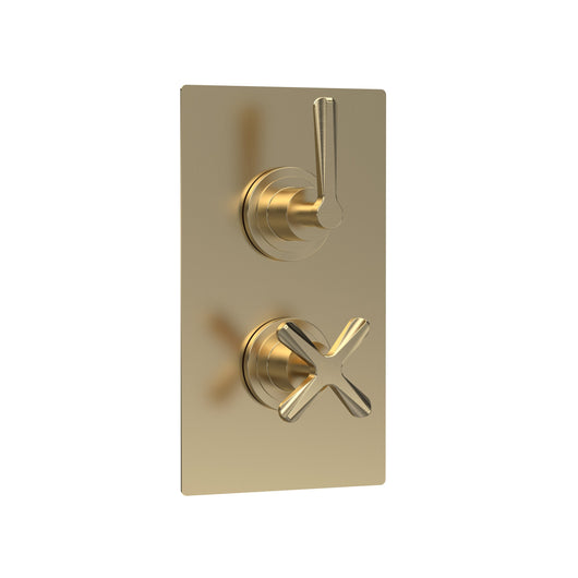  Aztec Twin Thermostatic Shower Valve With Diverter - Brushed Brass