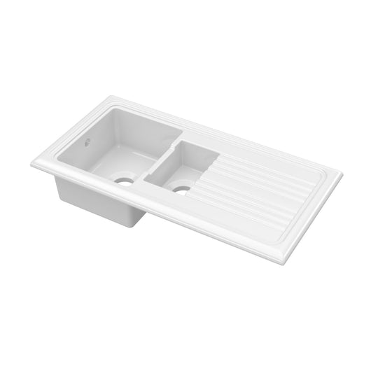  Nuie Fireclay Counter Top Sink 1.5 Bowl 1010x525 - White - welovecouk