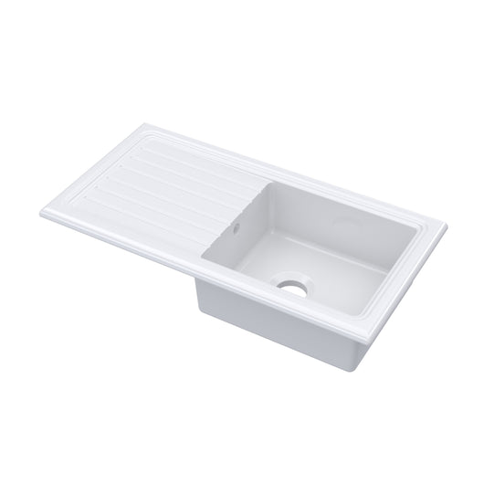  Nuie Fireclay Counter Top Sink Single Bowl 1010x525 - White