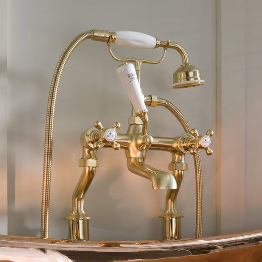  BC Designs Victrion Brushed Gold Wall Mounted Crosshead Bath Shower Mixer