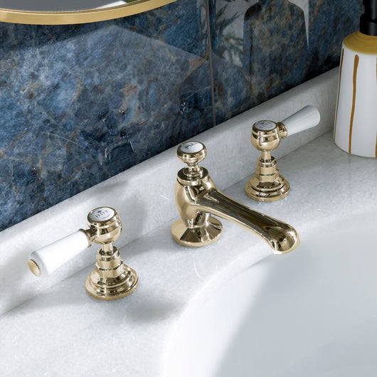 BC Designs Victrion Lever 3 Tap Hole Basin Mixer - Gold