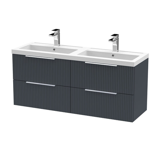  Hudson Reed Fluted 1200 Wall Hung 4-Drawer Double Basin Vanity Unit - Satin Anthracite