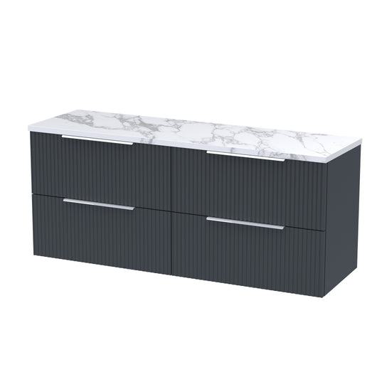  Hudson Reed Fluted 1200mm Wall Hung 4-Drawer Vanity & Laminate Worktop - Soft Black