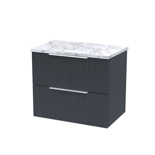  Hudson Reed Fluted 600mm Wall Hung 2-Drawer Vanity & Laminate Worktop - Soft Black