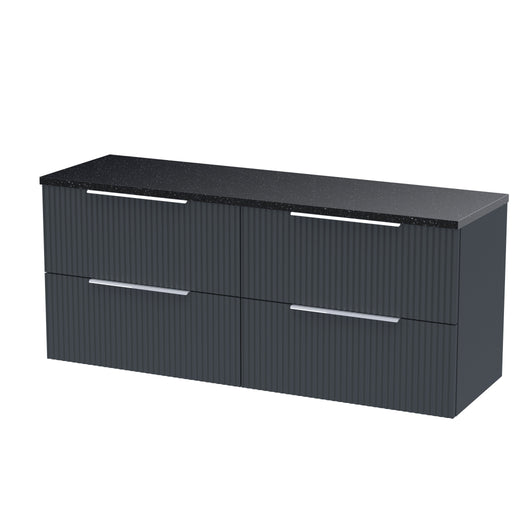  Hudson Reed Fluted 1200mm Wall Hung 4-Drawer Vanity & Laminate Worktop - Soft Black