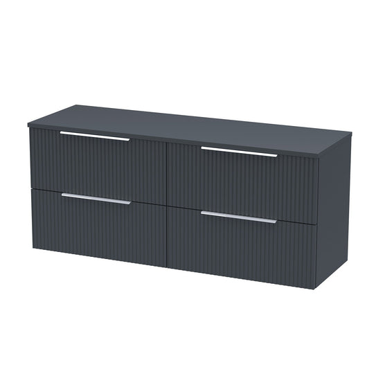  Hudson Reed Fluted 1200 Wall Hung 4-Drawer Worktop Vanity Unit - Satin Anthracite