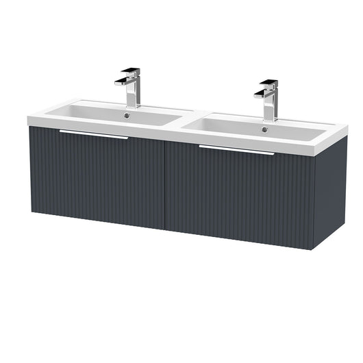  Hudson Reed Fluted 1200 Wall Hung 2-Drawer Double Basin Vanity Unit - Satin Anthracite