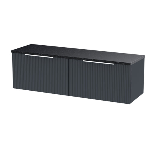  Hudson Reed Fluted 1200mm Wall Hung 2-Drawer Vanity & Laminate Worktop - Soft Black