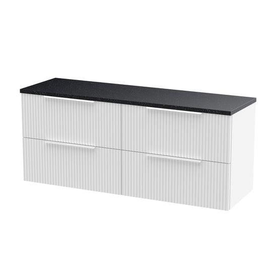  Hudson Reed Fluted 1200mm Wall Hung 4-Drawer Vanity & Laminate Worktop - Satin White