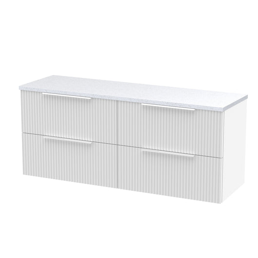  Hudson Reed Fluted 1200mm Wall Hung 4-Drawer Vanity & Laminate Worktop - Satin White