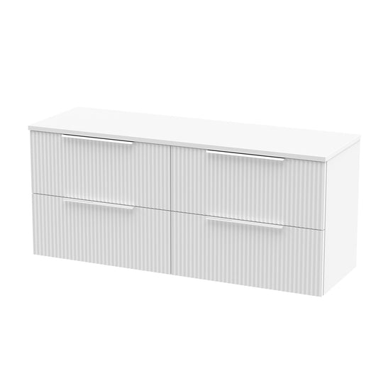  Hudson Reed Fluted 1200 Wall Hung 4-Drawer Worktop Vanity Unit - Satin White
