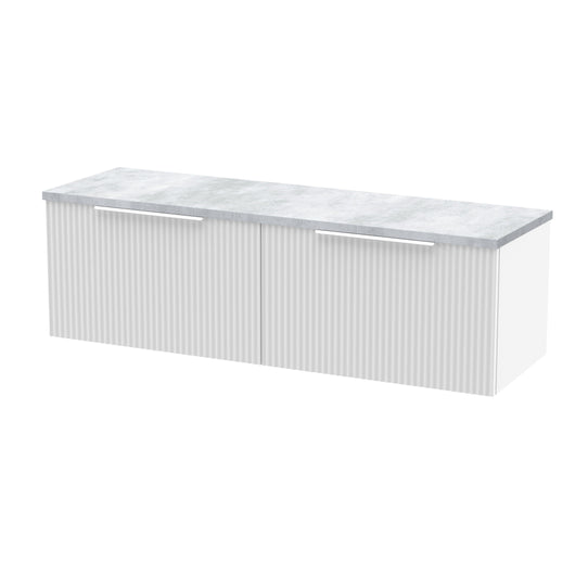  Hudson Reed Fluted 1200mm Wall Hung 2-Drawer Vanity & Laminate Worktop - Satin White