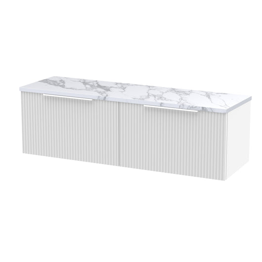  Hudson Reed Fluted 1200mm Wall Hung 2-Drawer Vanity & Laminate Worktop - Satin White