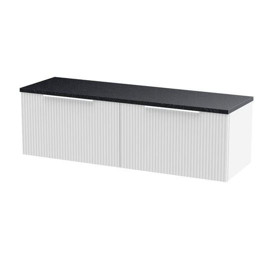  Hudson Reed Fluted 1200mm Wall Hung 2-Drawer Vanity & Laminate Worktop - Satin White