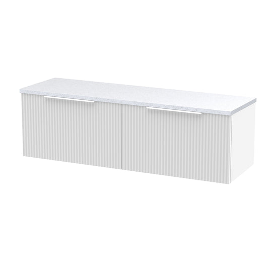  Hudson Reed Fluted 1200mm Wall Hung 2-Drawer Vanity & Laminate Worktop - Satin White