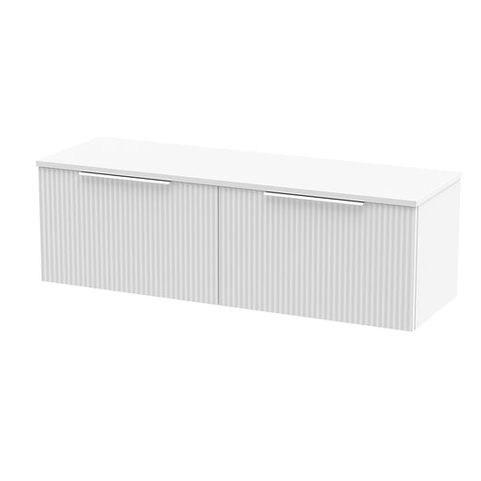  Hudson Reed Fluted 1200 Wall Hung 2-Drawer Worktop Vanity Unit - Satin White