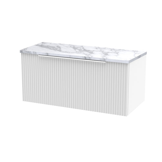  Hudson Reed Fluted 800mm Wall Hung Single Drawer Vanity & Laminate Worktop - Satin White