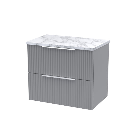  Hudson Reed Fluted 600mm Wall Hung 2-Drawer Vanity & Laminate Worktop - Satin Grey