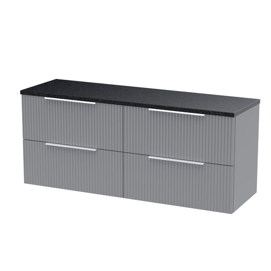  Hudson Reed Fluted 1200mm Wall Hung 4-Drawer Vanity & Laminate Worktop - Satin Grey