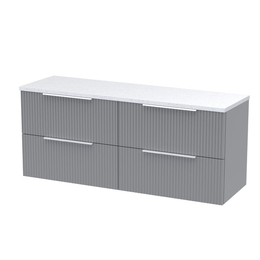  Hudson Reed Fluted 1200mm Wall Hung 4-Drawer Vanity & Laminate Worktop - Satin Grey