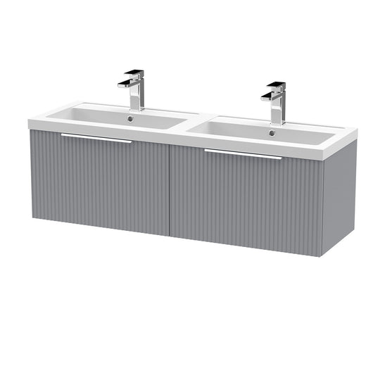  Hudson Reed Fluted 1200 Wall Hung 2-Drawer Double Basin Vanity Unit - Satin Grey