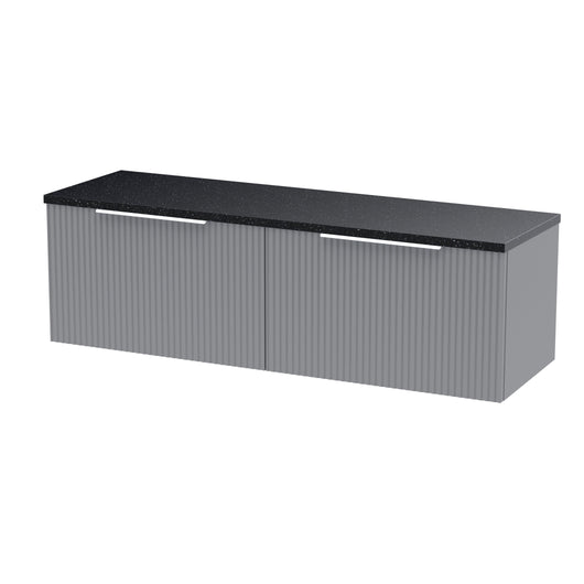  Hudson Reed Fluted 1200mm Wall Hung 2-Drawer Vanity & Laminate Worktop - Satin Grey